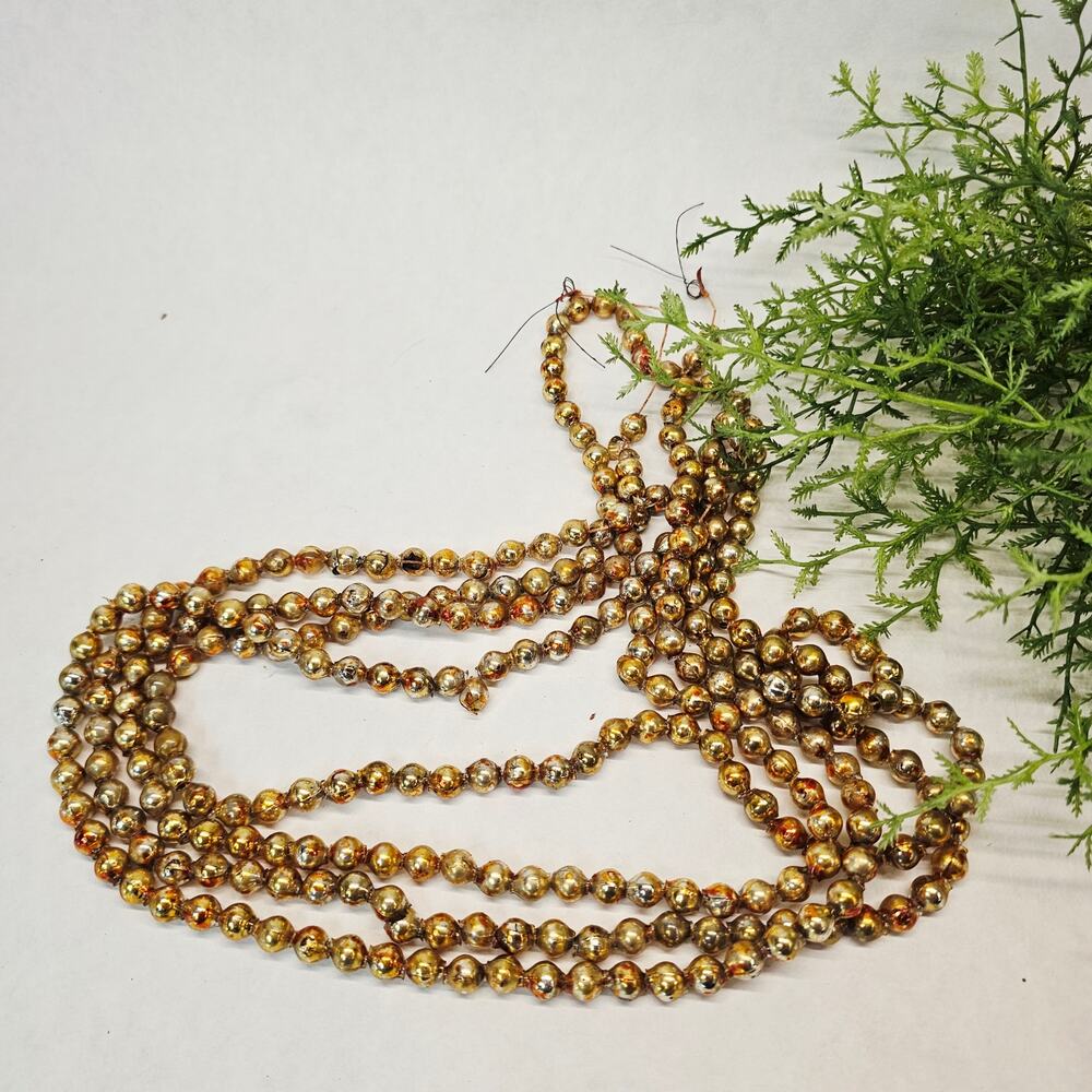 Vintage Silvered GOLD Mercury Glass Single Bead Christmas Tree Garland 88"